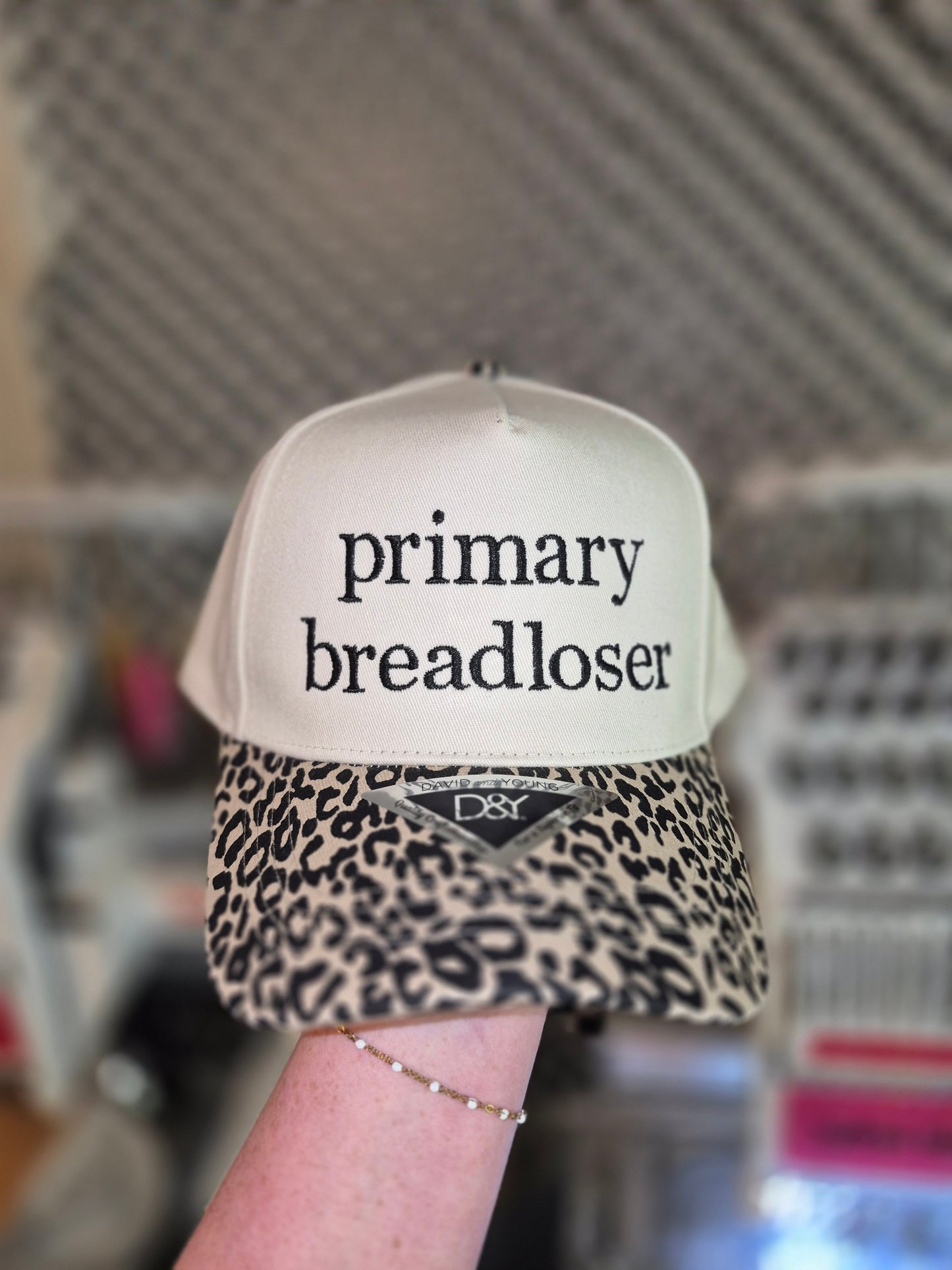 Primary breadloser - leopard bill hat- leave thread color in notes