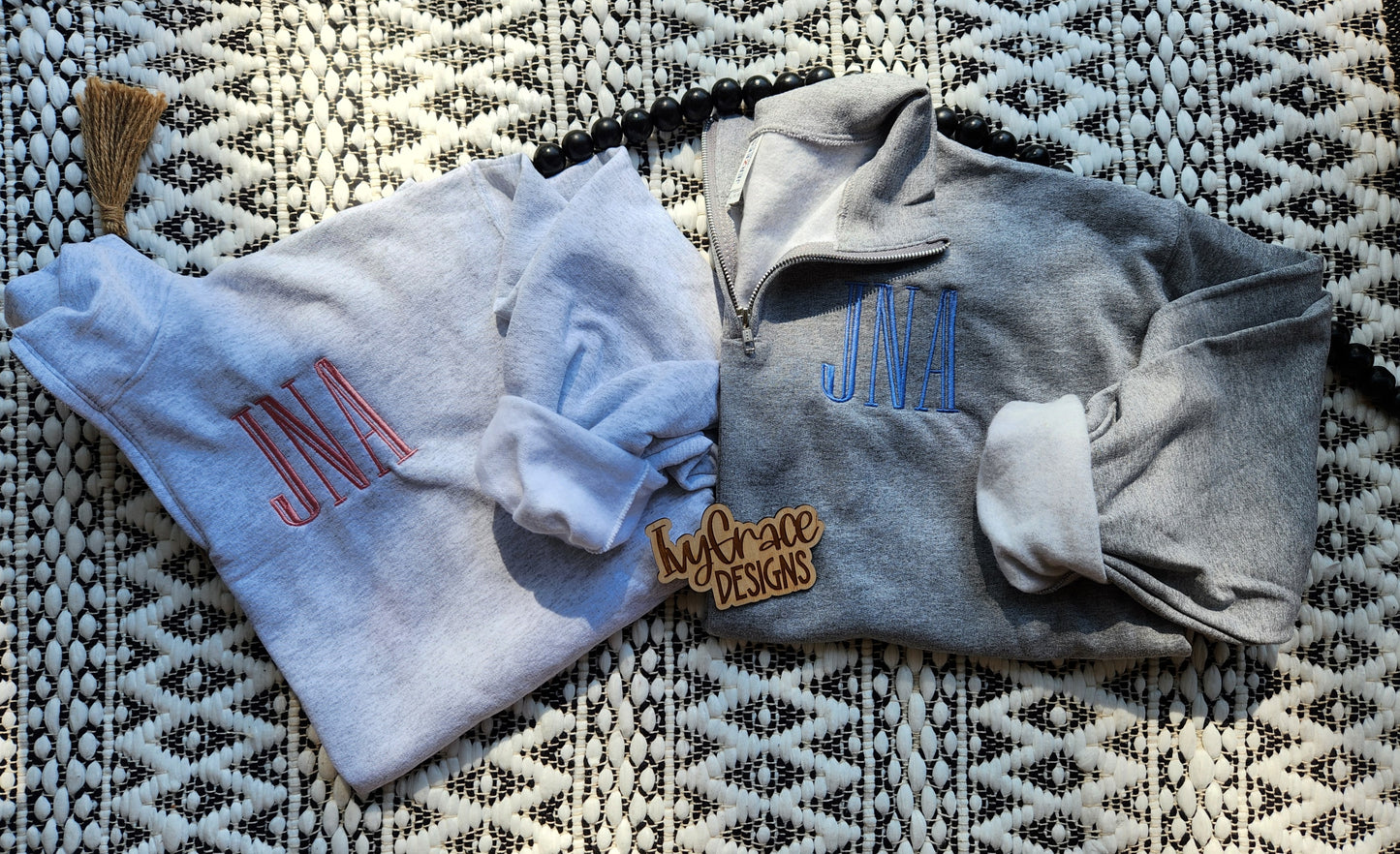 Monogram or MAMA - embroidery quarter zips