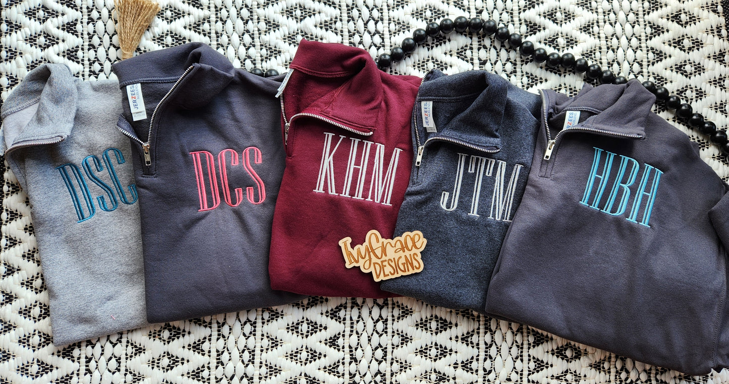 Monogram or MAMA - embroidery quarter zips