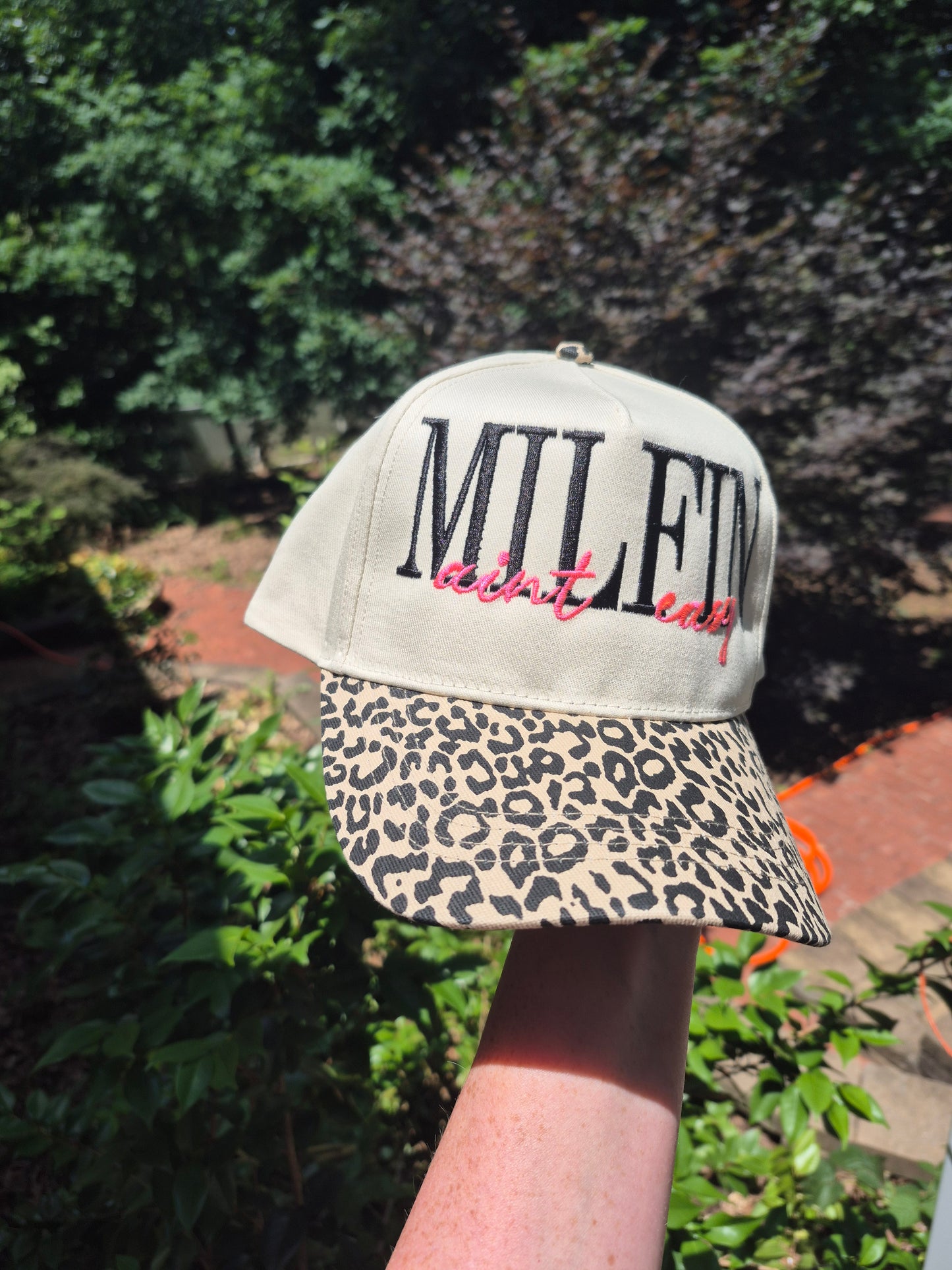 Milfin ain't easy - leopard bill hat ( pick one color for bottom words)