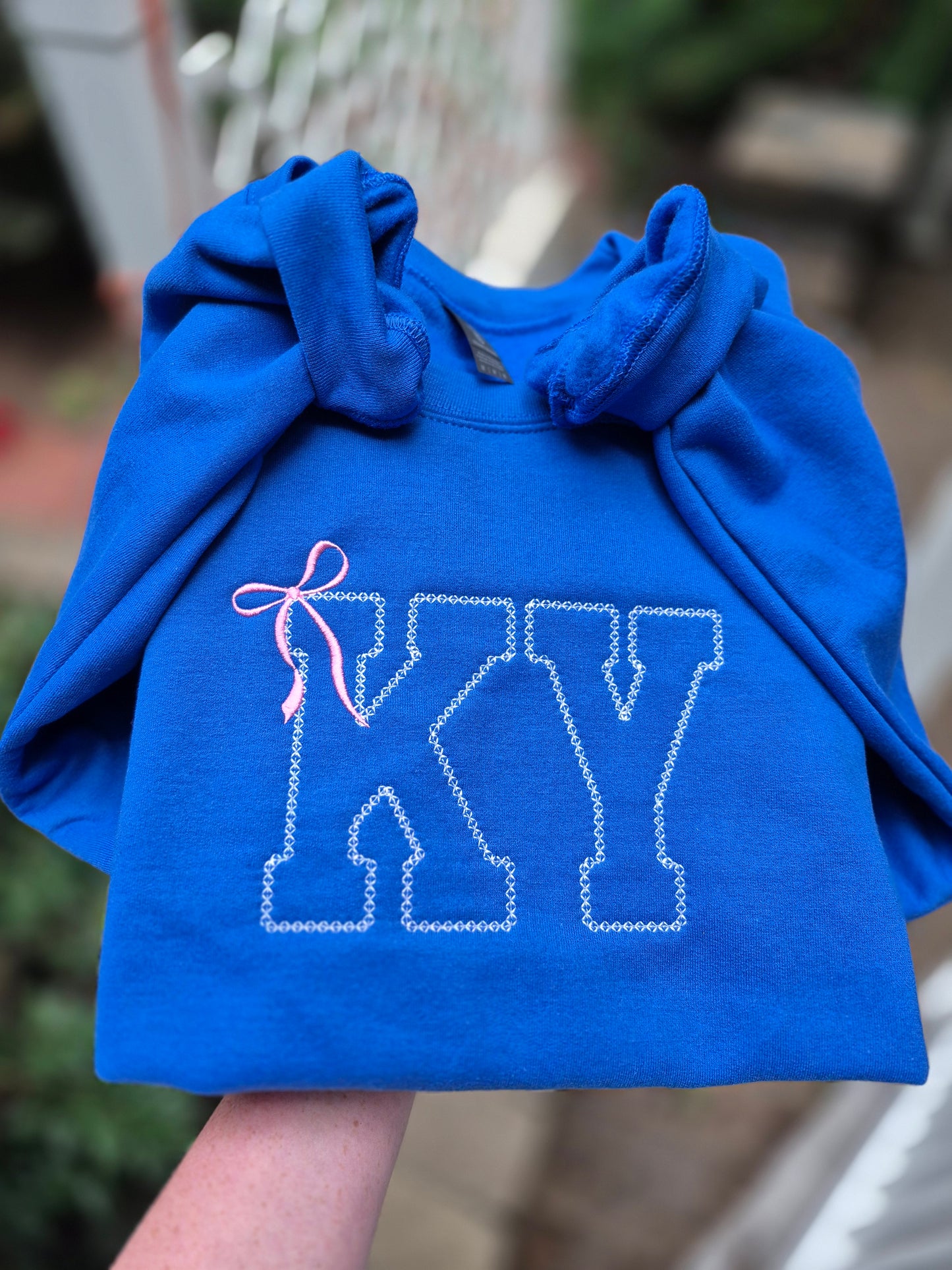 2-3 letter with bow - embroidery crew - READ DESCRIPTION