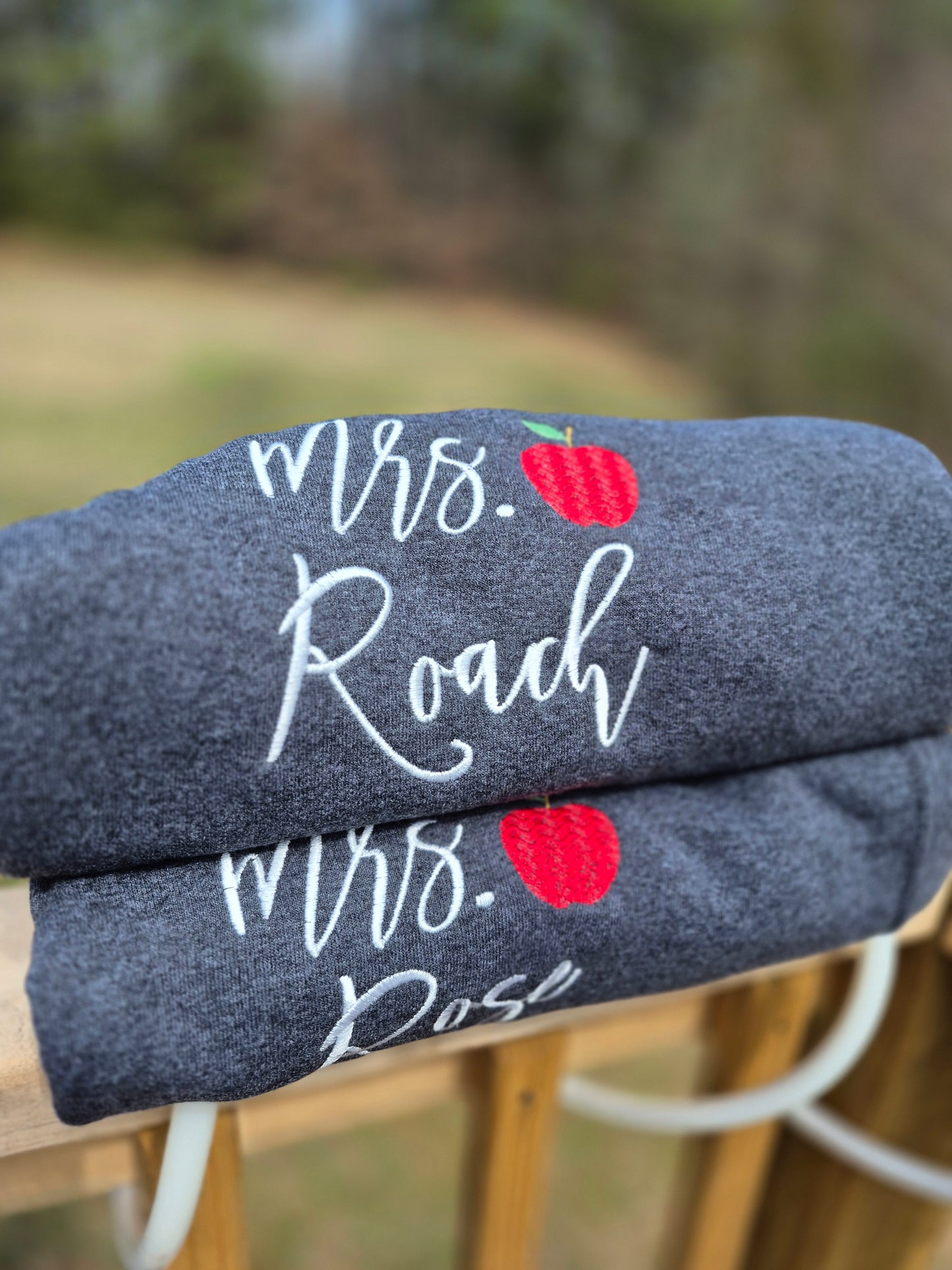 Apple / teacher embroidery q zip