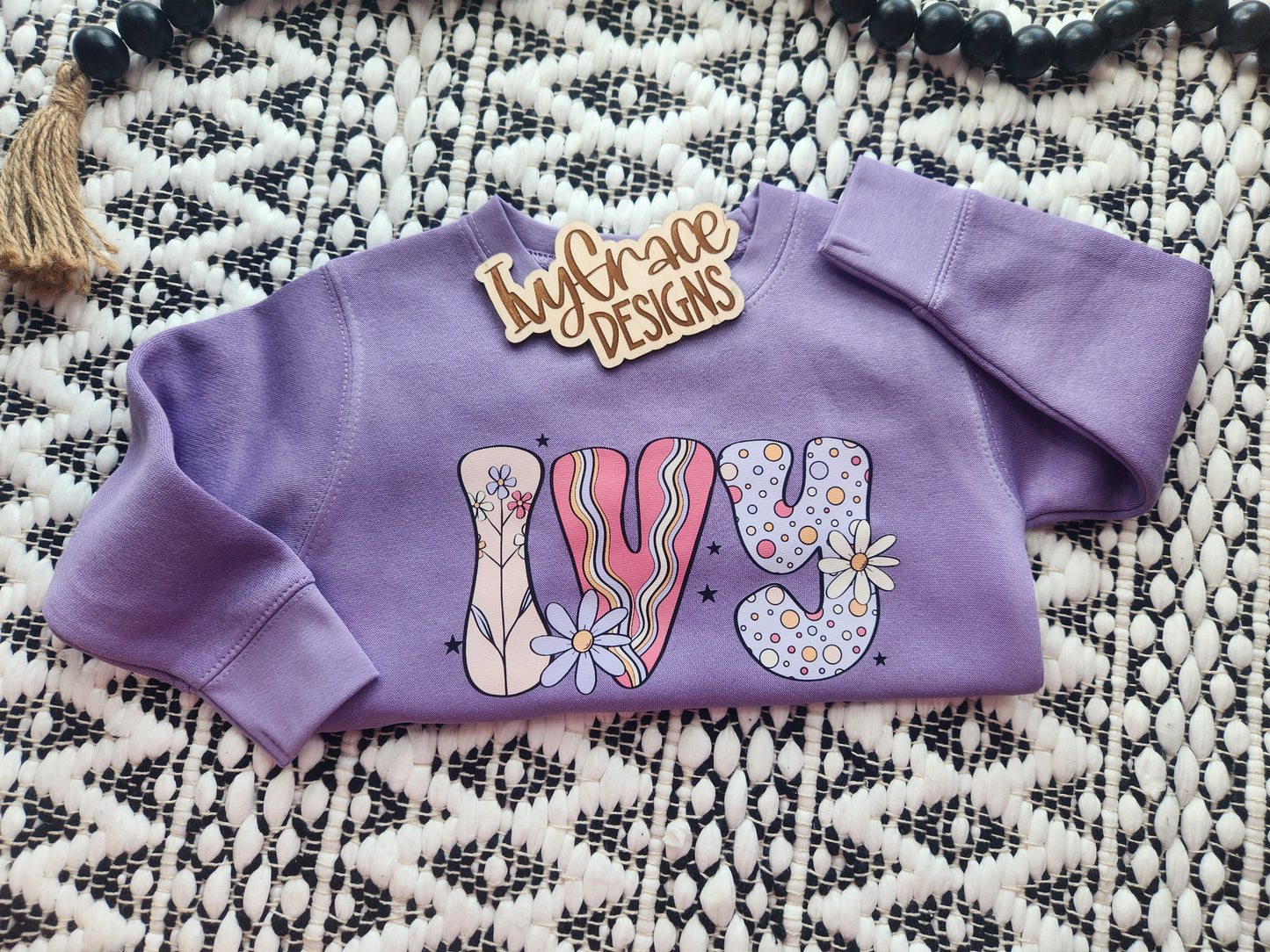 Boho groovy toddler name crewneck