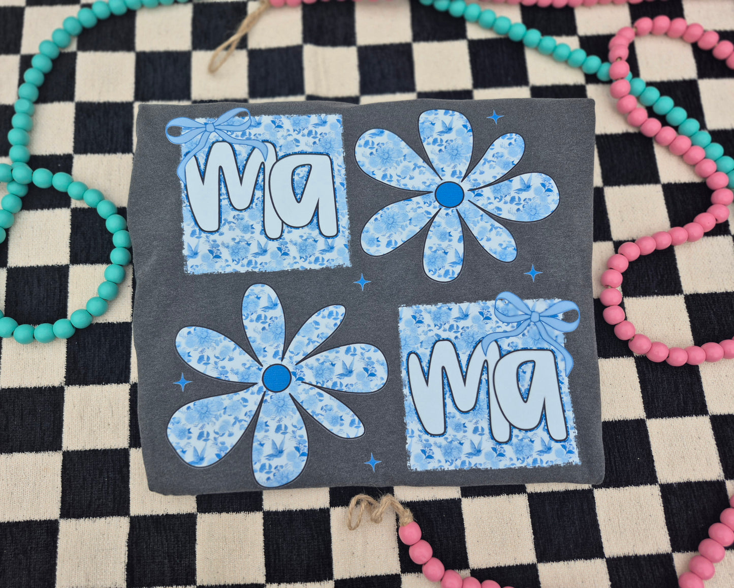 Mama blue floral comfort color tee