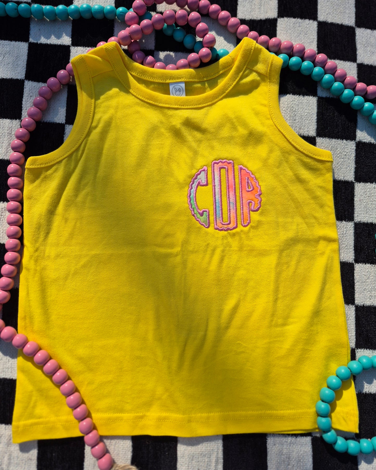 Toddler tiedye monogram tank