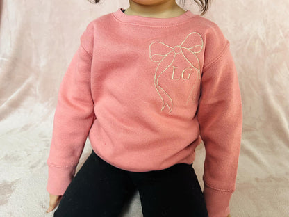 Bow initial embroidery crews(toddler)