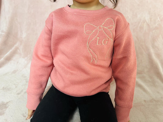 Bow initial embroidery crews(toddler)