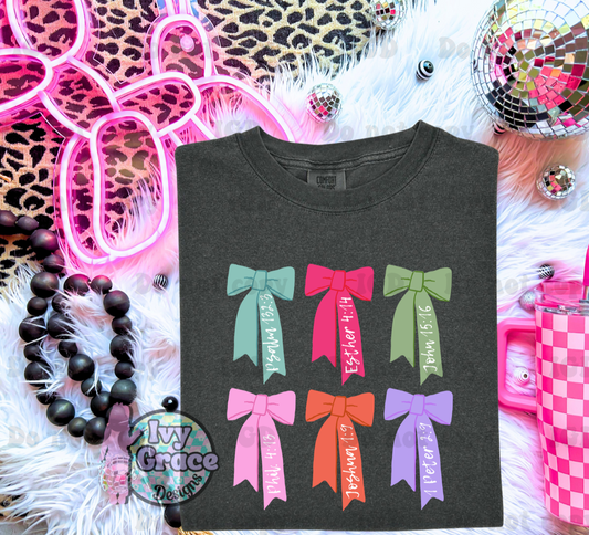 Colorful Bible verse bows (adult comfort color tee)