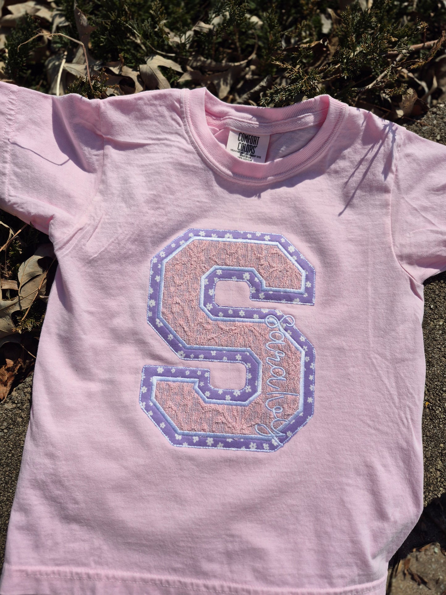 Varsity letter applique tee- toddler / youth - read description