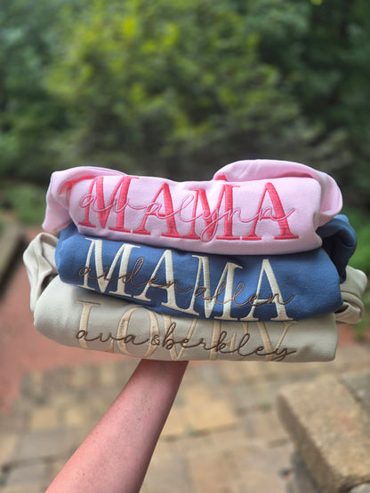 Personalized mama/nana/etc, crew (2 name MAX across) Please read the description