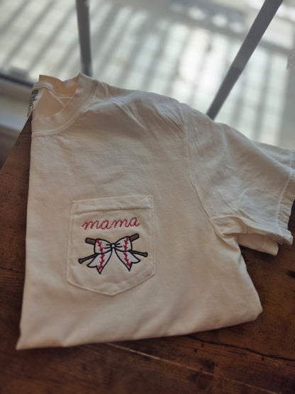 Baseball / softball pocket tee - mama or any title/school letters (4 max)