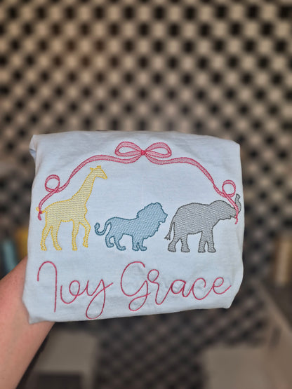 Zoo animals + bow - toddler / youth