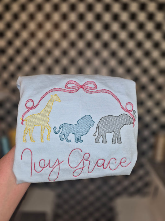 Zoo animals + bow - toddler / youth