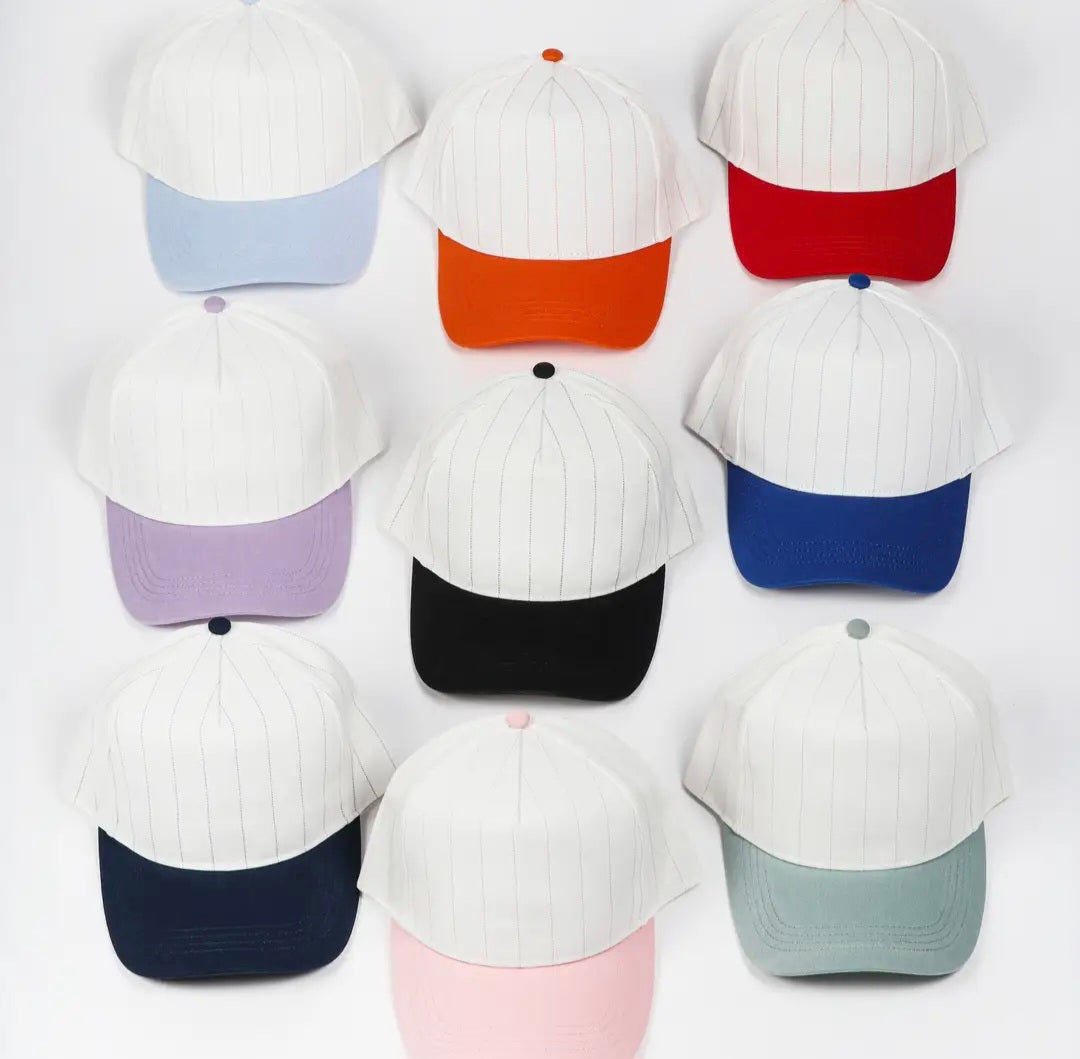 Baseball/custom text puff embroidery- pin strip hat