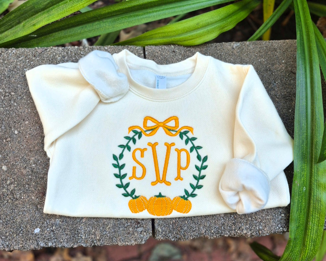 Pumpkin monogram- toddler crew