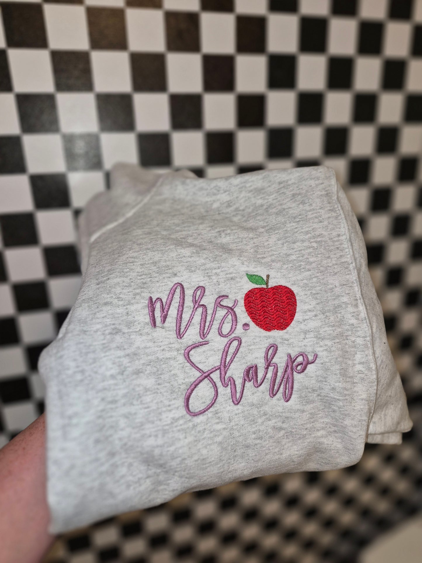 Apple / teacher embroidery q zip