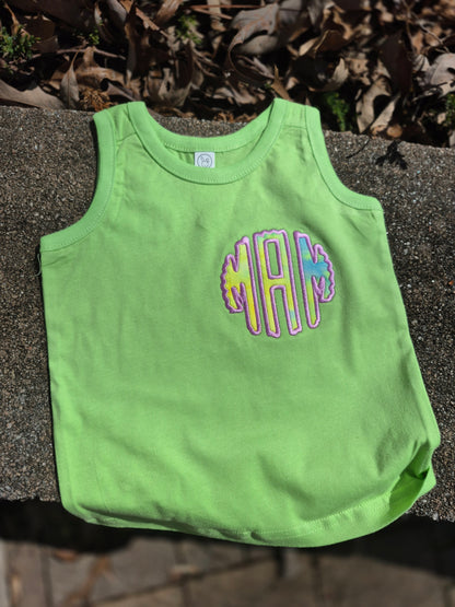 Toddler tiedye monogram tank