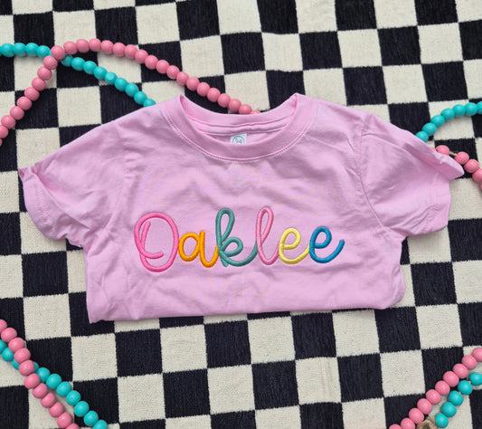 Multi-color Script Name outline  infant/toddler