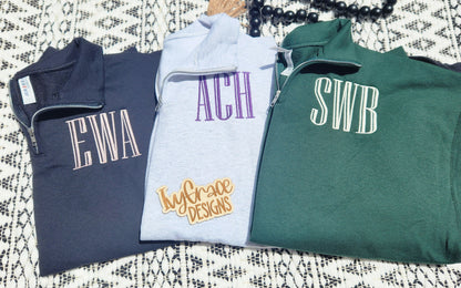 Monogram or MAMA - embroidery quarter zips