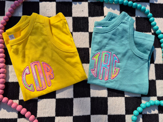Toddler tiedye monogram tank