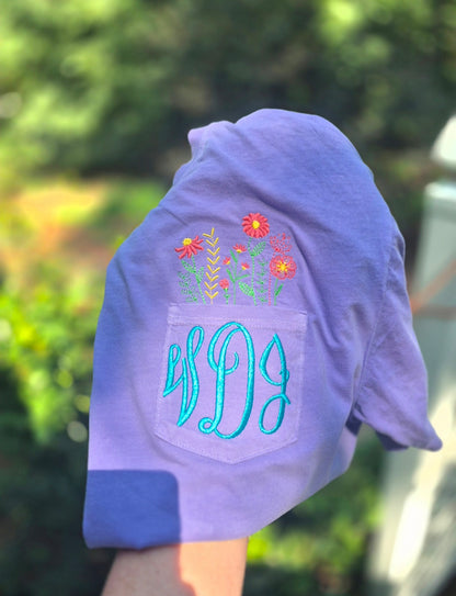 Floral monogram pocket tee - read description