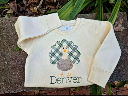 Gingham turkey + name - toddler crew