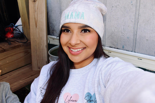 Mama white wash camo beanies- any thread color