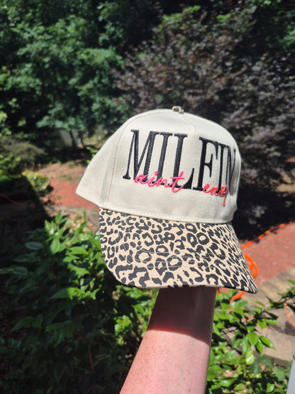 Milfin ain't easy - leopard bill hat ( pick one color for bottom words)