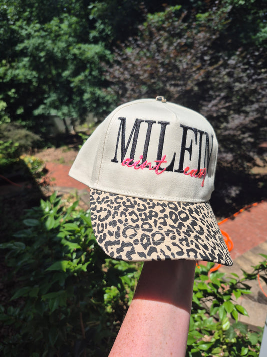 Milfin ain't easy - leopard bill hat ( pick one color for bottom words)