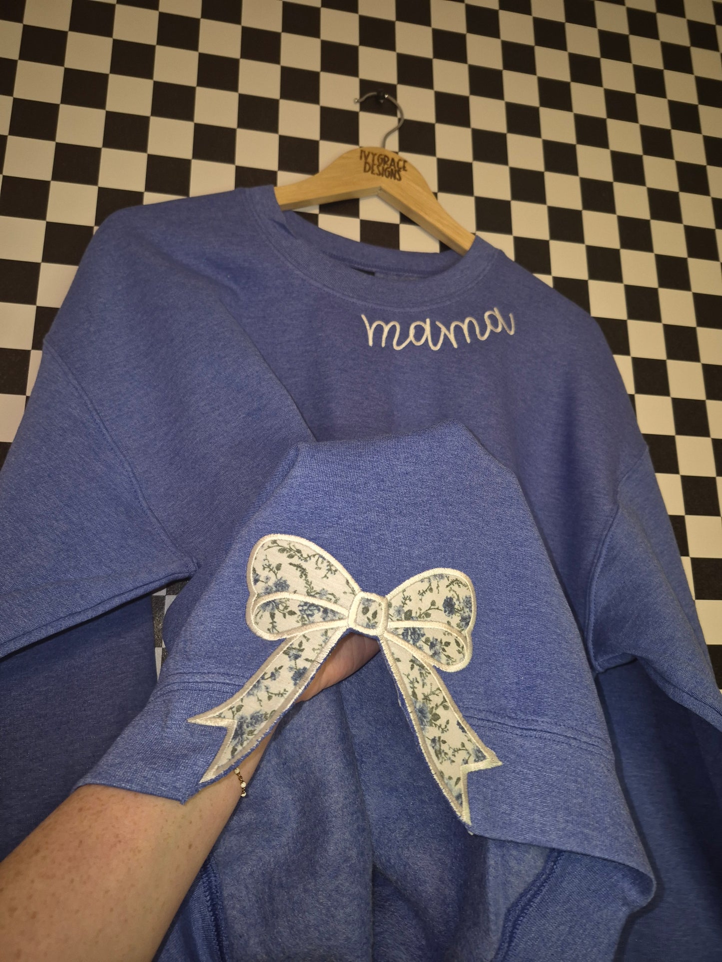Adult side bow crew - neckline title or circle monogram (read description
