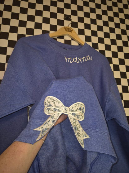 Adult side bow crew - neckline title or circle monogram (read description