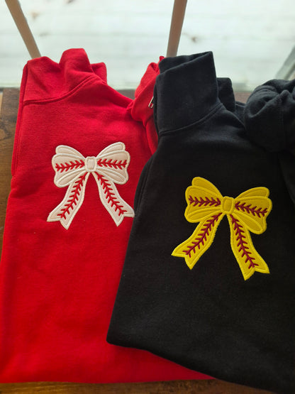 Baseball / softball applique bow q zip