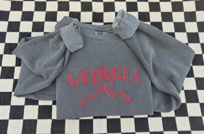State / name embroidery bow