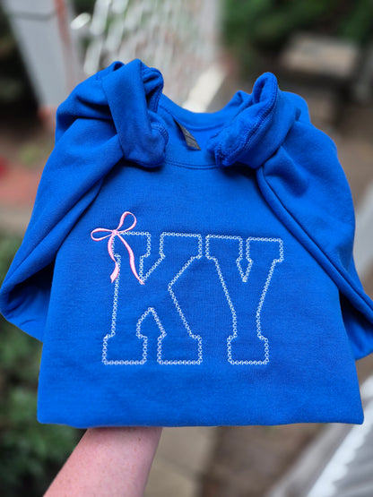 2-3 letter with bow - embroidery crew - READ DESCRIPTION
