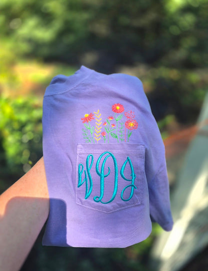 Floral monogram pocket tee - read description