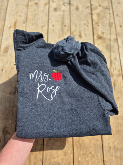 Apple / teacher embroidery q zip