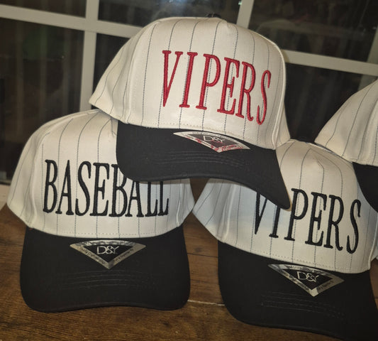 Baseball/custom text puff embroidery- pin strip hat