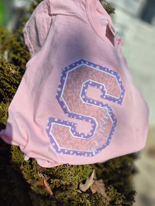 Varsity letter applique tee- toddler / youth - read description
