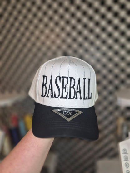 Baseball/custom text puff embroidery- pin strip hat