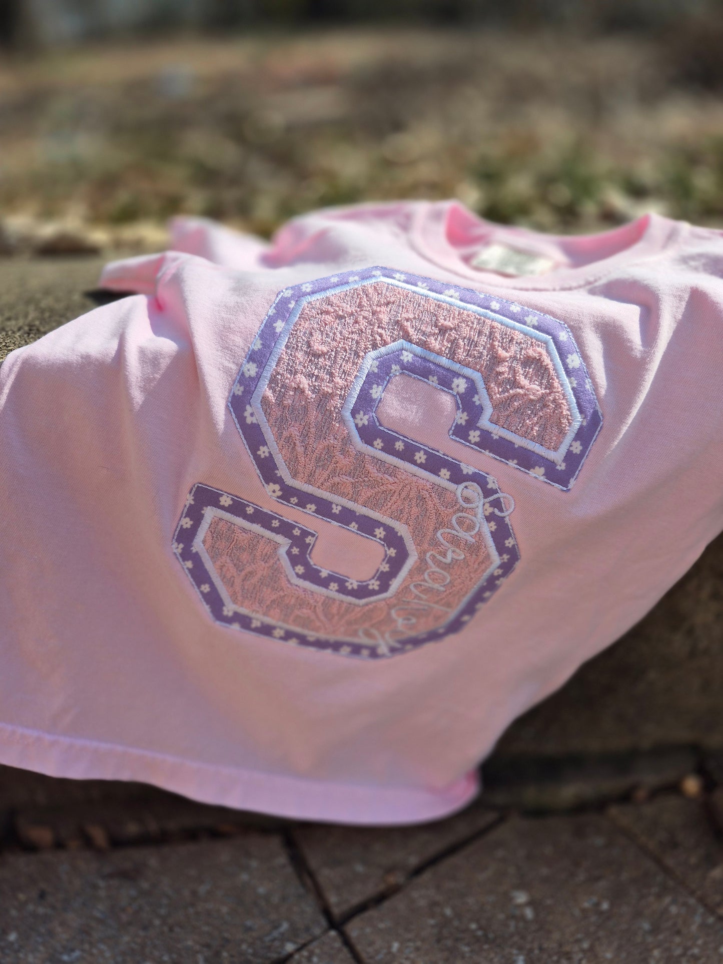 Varsity letter applique tee- toddler / youth - read description